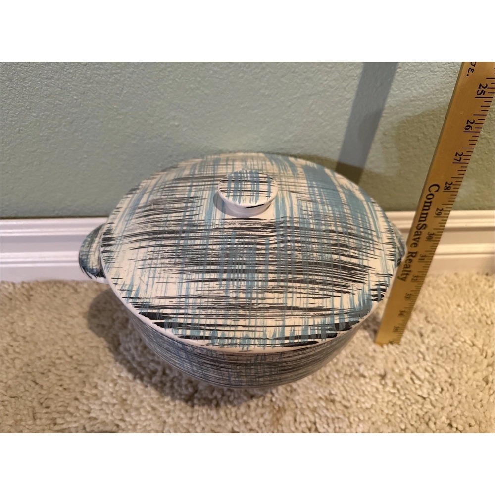 Atomic Era Blue, White, Ceramic Farmhouse Made In California Casserole